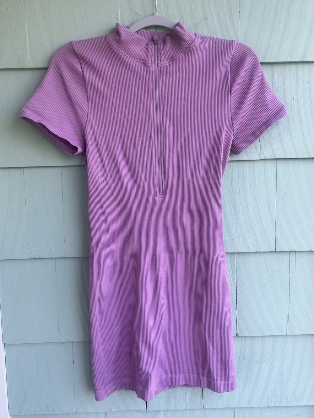 Ribbed Lavender Crop Dress with Front Zip